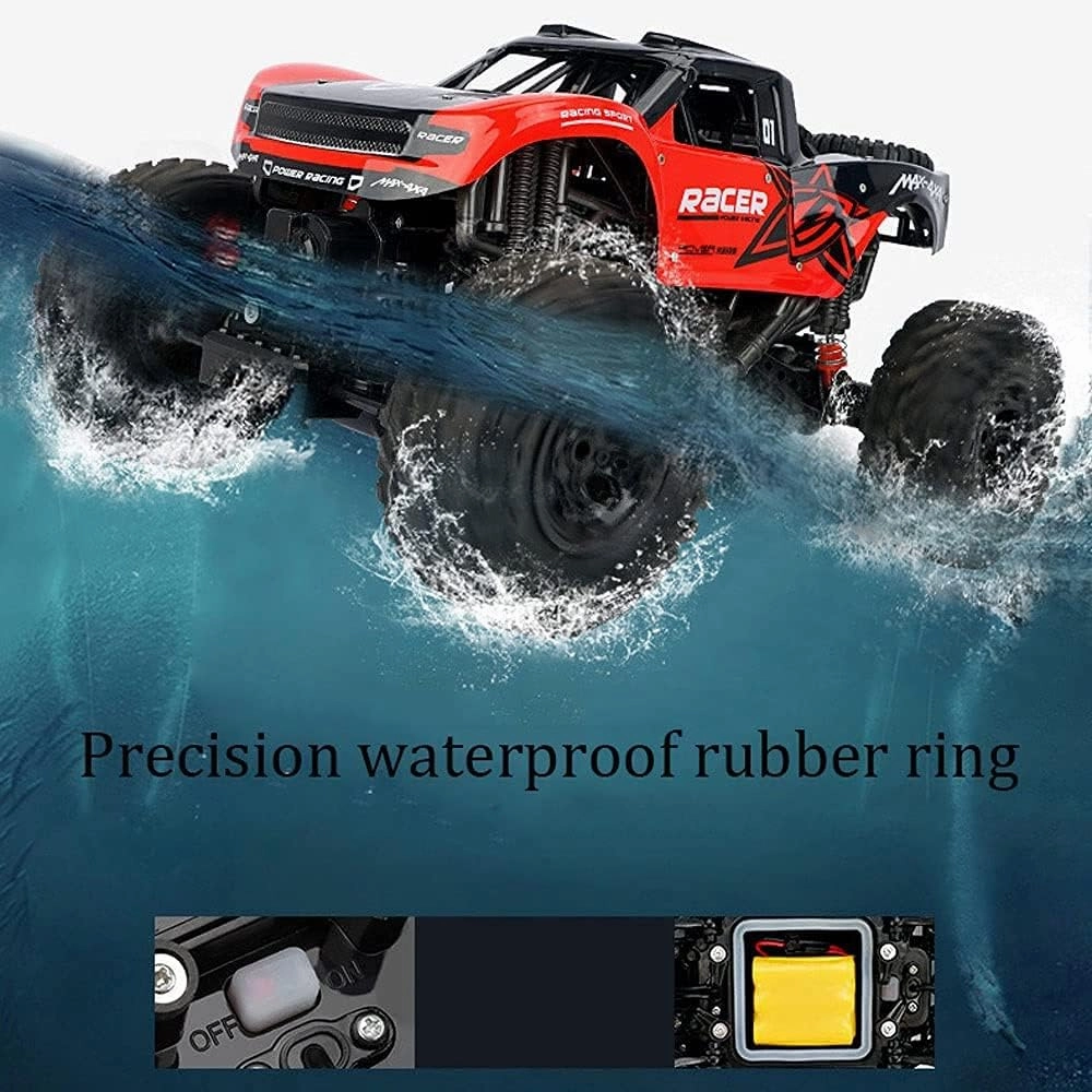 Amphibious RC Cars 1:10 Scale Large Rc Trucks 4x4 Off Road Waterproof 30 Mins Play Time Rc Cars for Adults Amphibious Remote Control Car with 2 Rechargeable Batteries