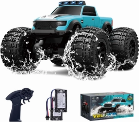 Amphibious Remote Control Car Waterproof Monster Truck Toys for Kid 4WD All Terrain Off Road RC Cars 2.4G RC Trucks 2 Batteries Drift RC Stunt Cars for Boys Age 6-12 Kids Gifts (Blue)