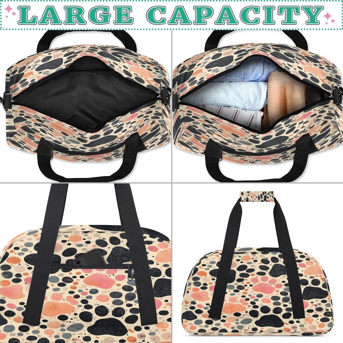 Animal Paw Print Kids Overnighter Duffel Bags for Boys, Carry-On Size Sports Gym Bag with Front Zipper Pocket for School Practice or Overnight Travel Weekender Sleepover Tote Bag