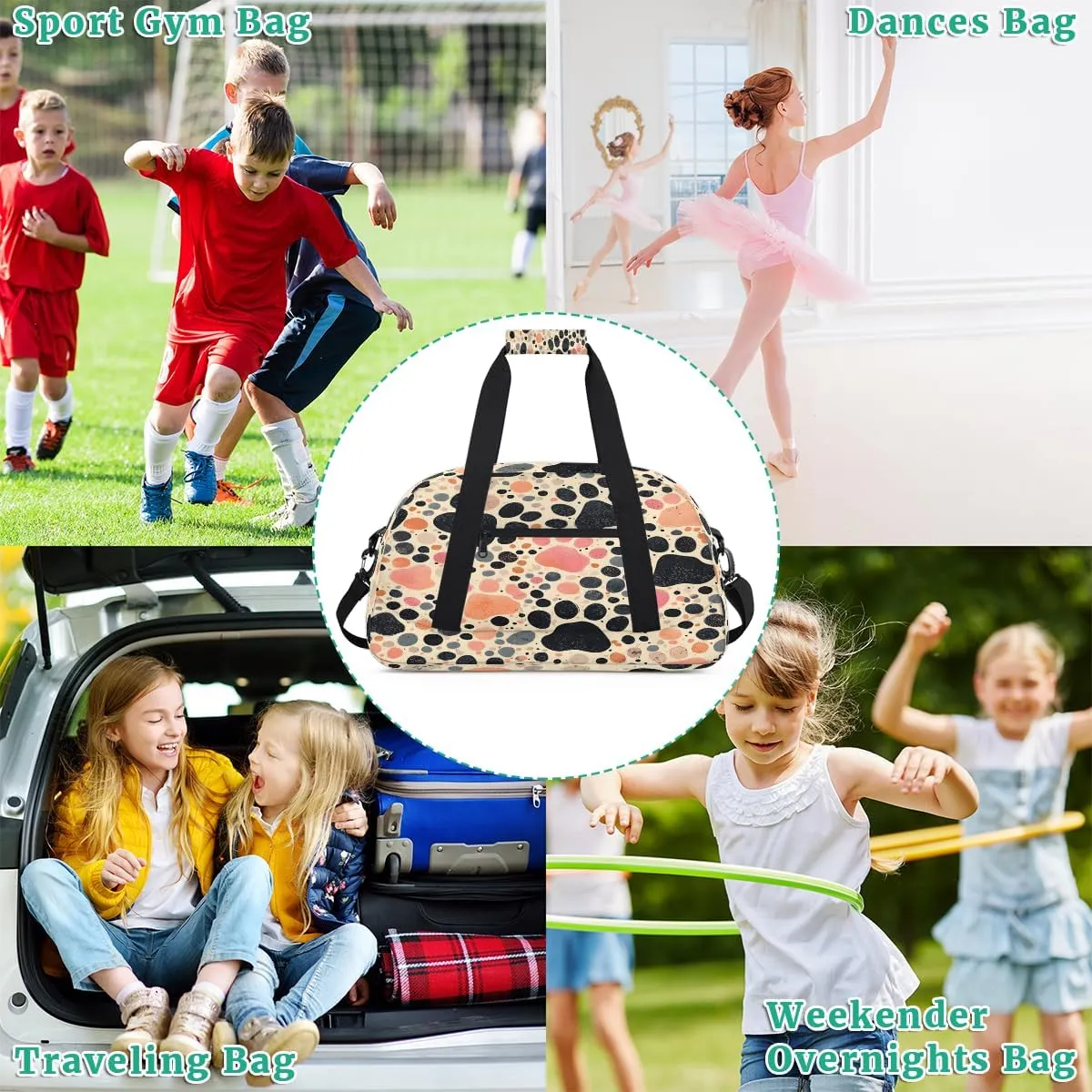 Animal Paw Print Kids Overnighter Duffel Bags for Boys, Carry-On Size Sports Gym Bag with Front Zipper Pocket for School Practice or Overnight Travel Weekender Sleepover Tote Bag
