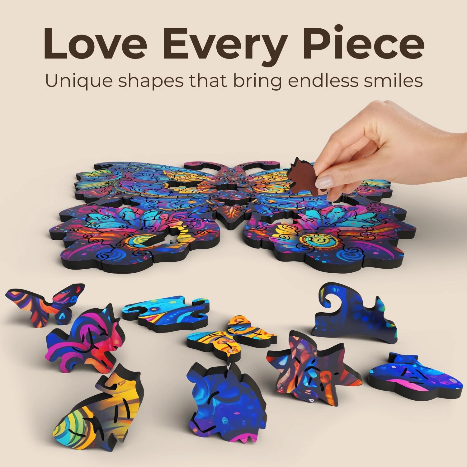 Animal Wooden Puzzles for Adults – A3 Butterfly with 121 Pieces Wood Puzzles – Jigsaw Puzzles with Unique Animal Shapes – 9.8" x 16"