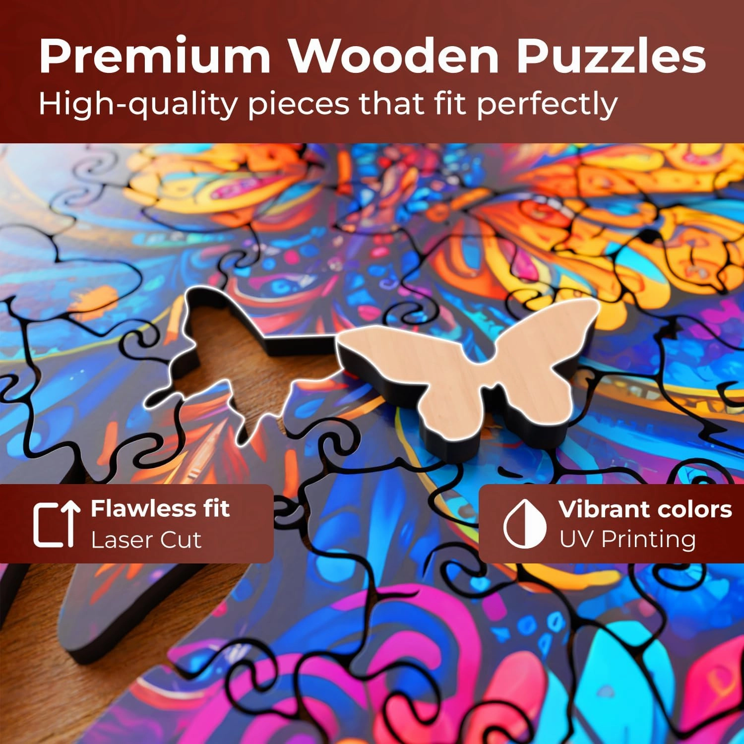 Animal Wooden Puzzles for Adults – A3 Butterfly with 121 Pieces Wood Puzzles – Jigsaw Puzzles with Unique Animal Shapes – 9.8" x 16"