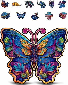 Animal Wooden Puzzles for Adults – A3 Butterfly with 121 Pieces Wood Puzzles – Jigsaw Puzzles with Unique Animal Shapes – 9.8" x 16"