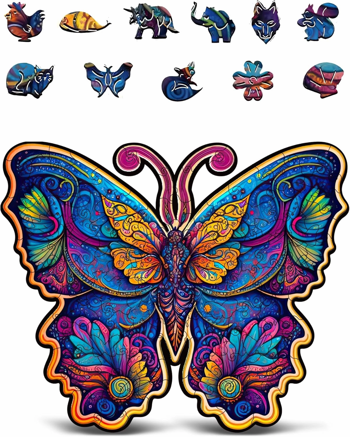 Animal Wooden Puzzles for Adults – A3 Butterfly with 121 Pieces Wood Puzzles – Jigsaw Puzzles with Unique Animal Shapes – 9.8" x 16"