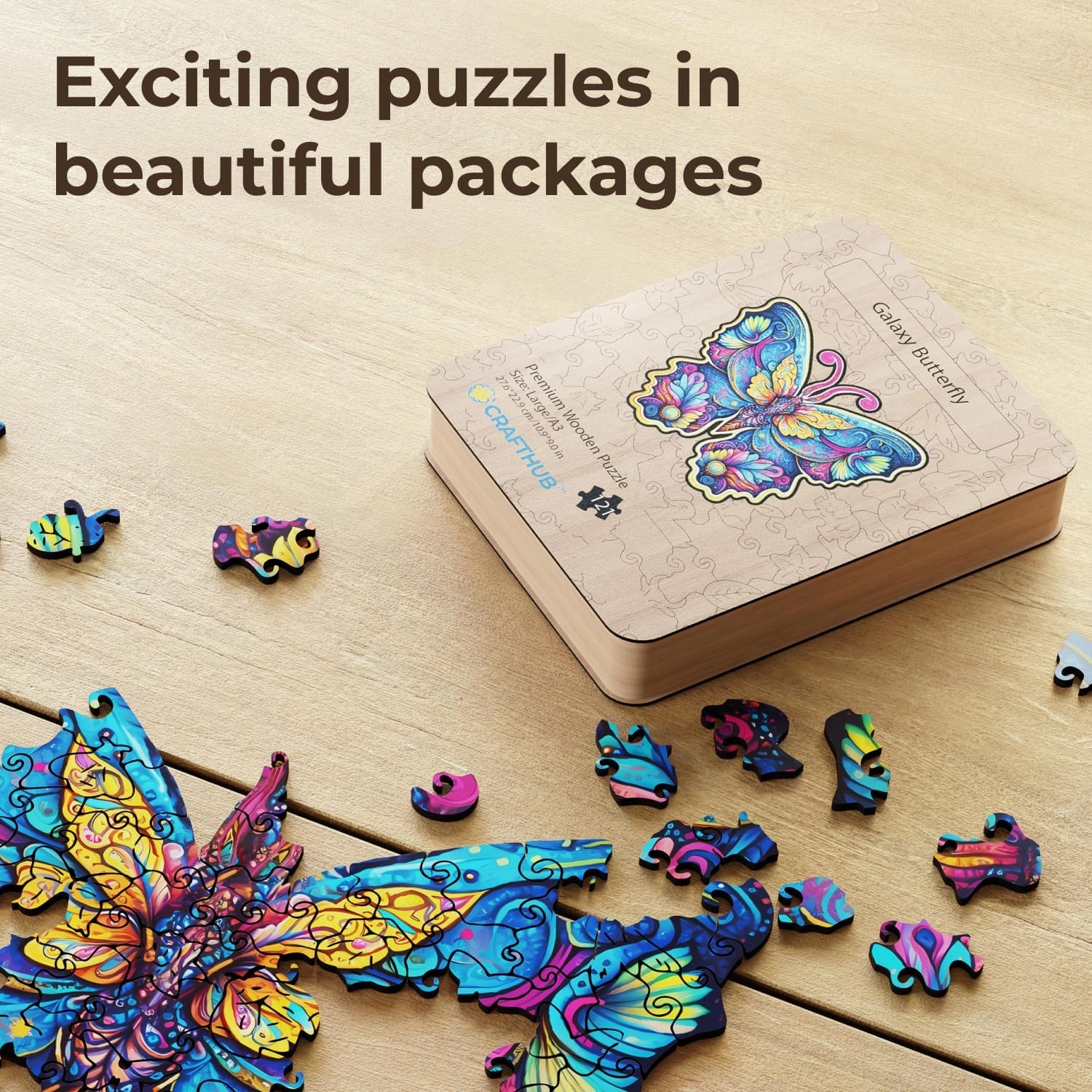 Animal Wooden Puzzles for Adults – A3 Butterfly with 121 Pieces Wood Puzzles – Jigsaw Puzzles with Unique Animal Shapes – 9.8" x 16"