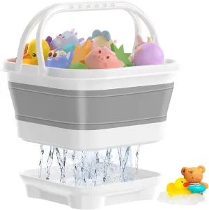Anivia Foldable-Bath-Toy-Storage-Organizer, Bath Toy Holder with Removable Base, Quick-Drain-Drying Bathtub Toy Storage, Basket Bathroom Shower Toys Holder for Kids (Gray)