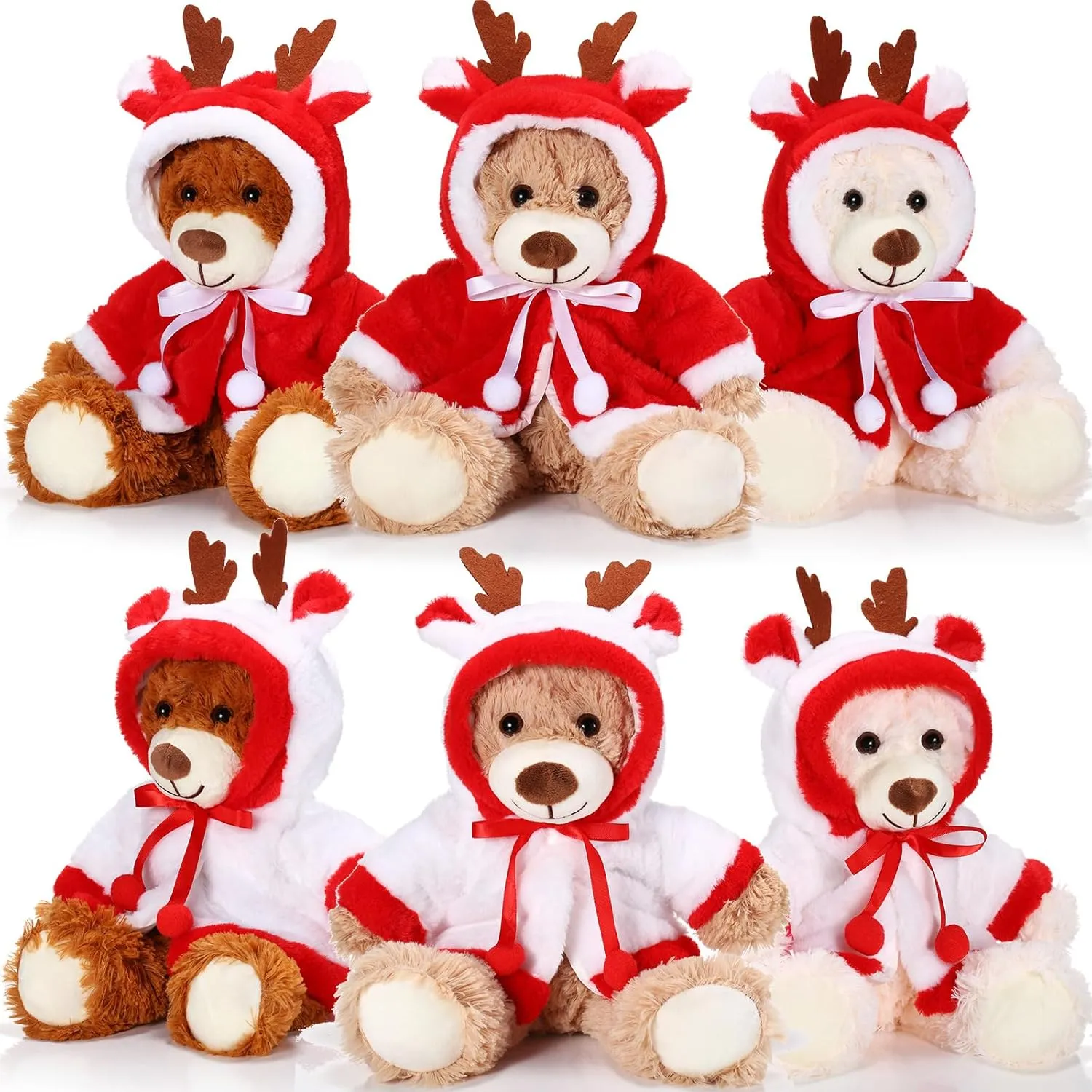 Aoriher 6 Pcs Christmas Bear Bulk Stuffed Animal Plush Operation Christmas Baby Shower Winter Bear Toys Soft Cute Xmas Dolls Decorations