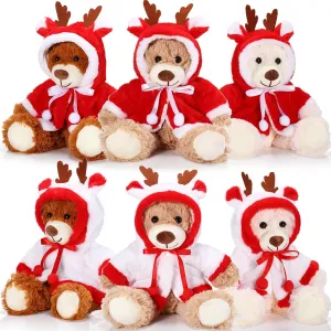 Aoriher 6 Pcs Christmas Bear Bulk Stuffed Animal Plush Operation Christmas Baby Shower Winter Bear Toys Soft Cute Xmas Dolls Decorations