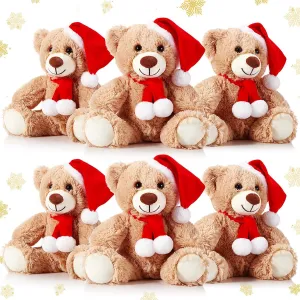 Aoriher 6 Pcs Christmas Bear Bulk Stuffed Animal Plush Operation Christmas Baby Shower Winter Bear Toys Soft Cute Xmas Dolls Decorations(Khaki)