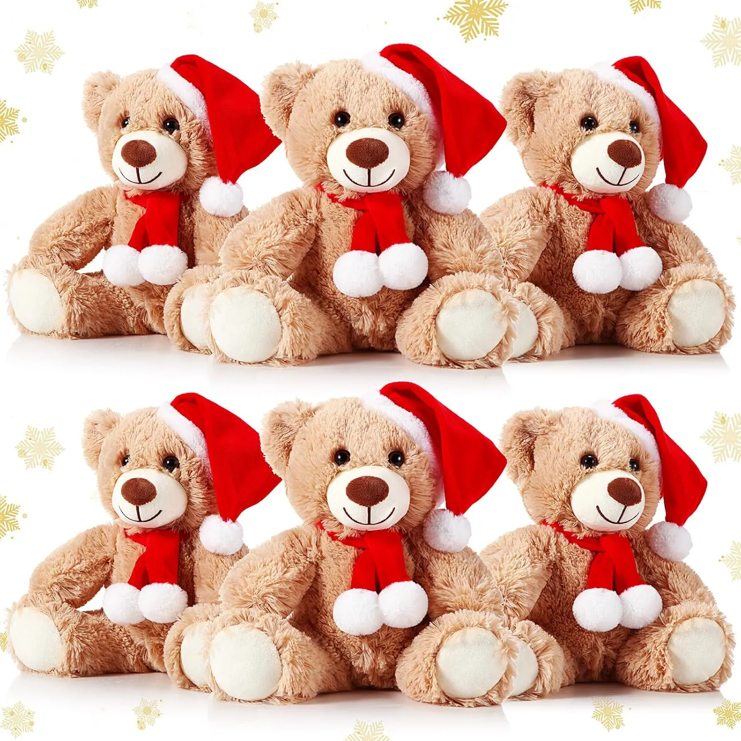 Aoriher 6 Pcs Christmas Bear Bulk Stuffed Animal Plush Operation Christmas Baby Shower Winter Bear Toys Soft Cute Xmas Dolls Decorations(Khaki)