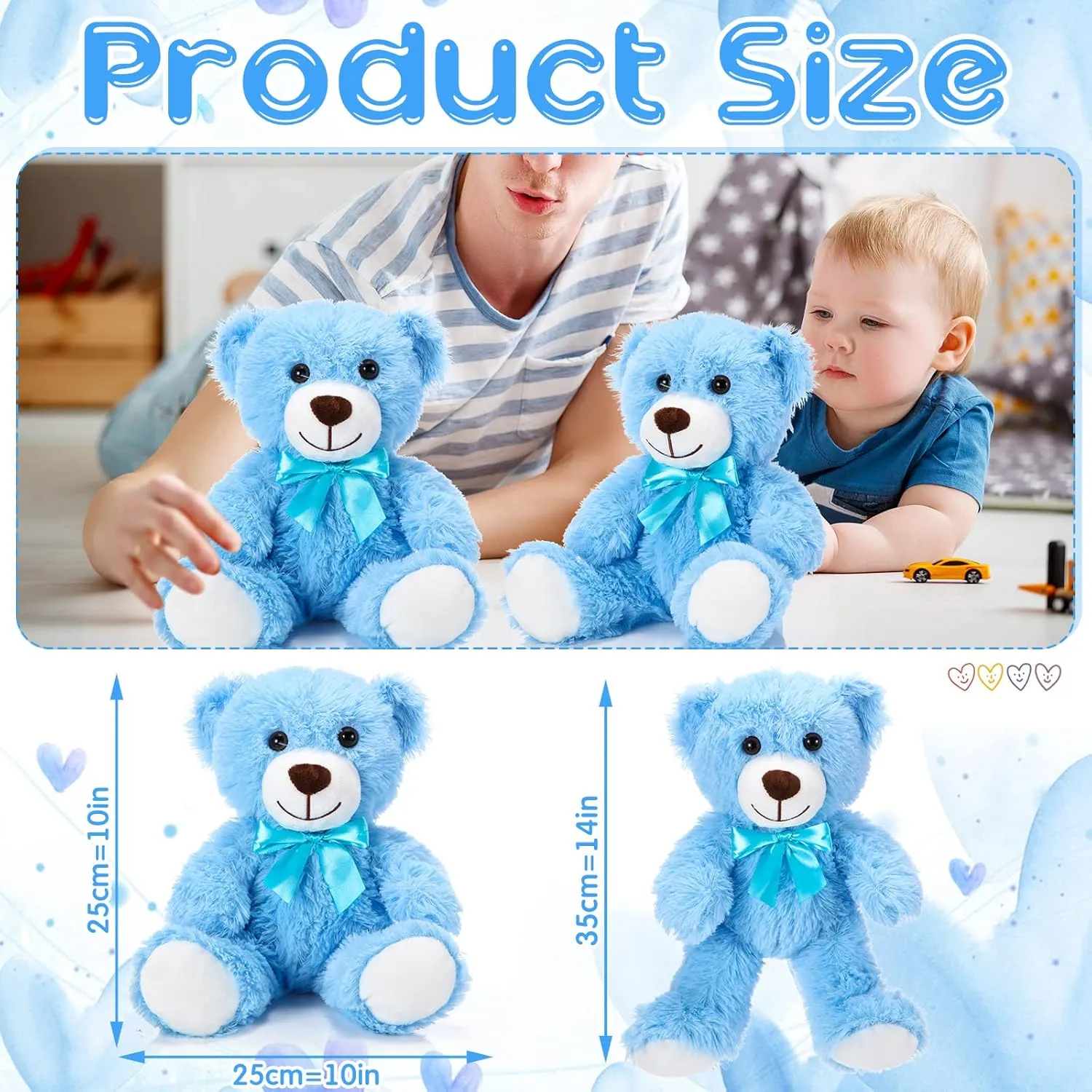 Aoriher 6 Pieces Bear Bulk Stuffed Animal Baby Shower Bear Plush Toys Soft Cute Graduation Gifts Sleeping and Playing Valentine's Decorations(Blue)