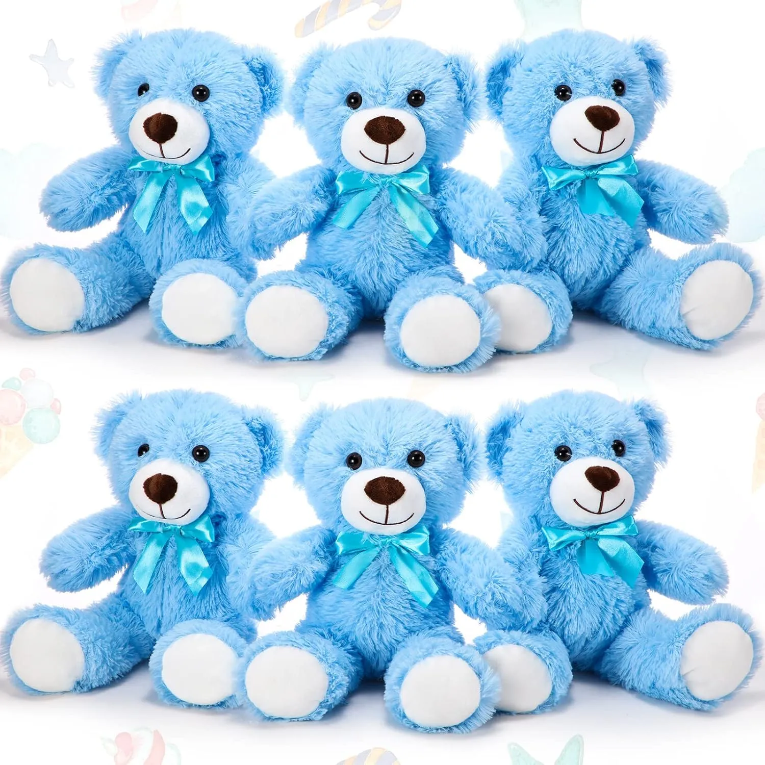 Aoriher 6 Pieces Bear Bulk Stuffed Animal Baby Shower Bear Plush Toys Soft Cute Graduation Gifts Sleeping and Playing Valentine's Decorations(Blue)