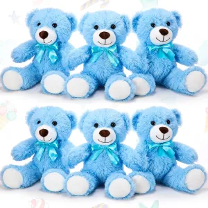 Aoriher 6 Pieces Bear Bulk Stuffed Animal Baby Shower Bear Plush Toys Soft Cute Graduation Gifts Sleeping and Playing Valentine's Decorations(Blue)