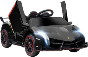 Aosom Lamborghini Veneno Licensed Kids Electric Car with Bluetooth, 12V Ride on Car with Butterfly Doors, Remote Control, Portable Battery, Suspension System, Horn, Songs, Lights, Black