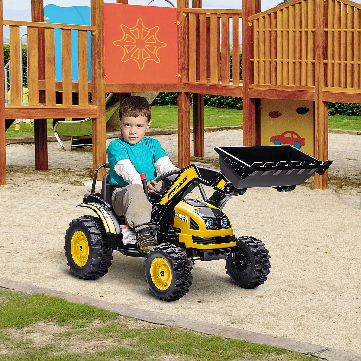 Aosom 6V Kids Ride on Excavator, Bulldozer, Electric Construction Vehicle, Rechargeable Battery Powered Truck with Adjustable Bucket, High/Low Speed, Realistic Sound and Headlights, Yellow