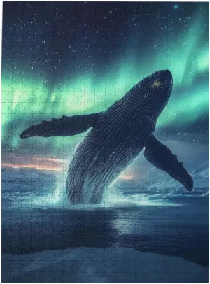 Arctic Majesty 500 Pieces Of Adult Wooden Puzzle,Whale Leaping Through Northern Lights,Beautiful Wooden Jigsaw Puzzle Polar Night Scene,Every Piece Is Unique,Gifts For Friends And Family