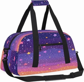 Art Rainbow Stars Kids Overnighter Duffel Bags for Boys, Carry-On Size Sports Gym Bag with Front Zipper Pocket for School Practice or Overnight Travel Weekender Sleepover Tote Bag