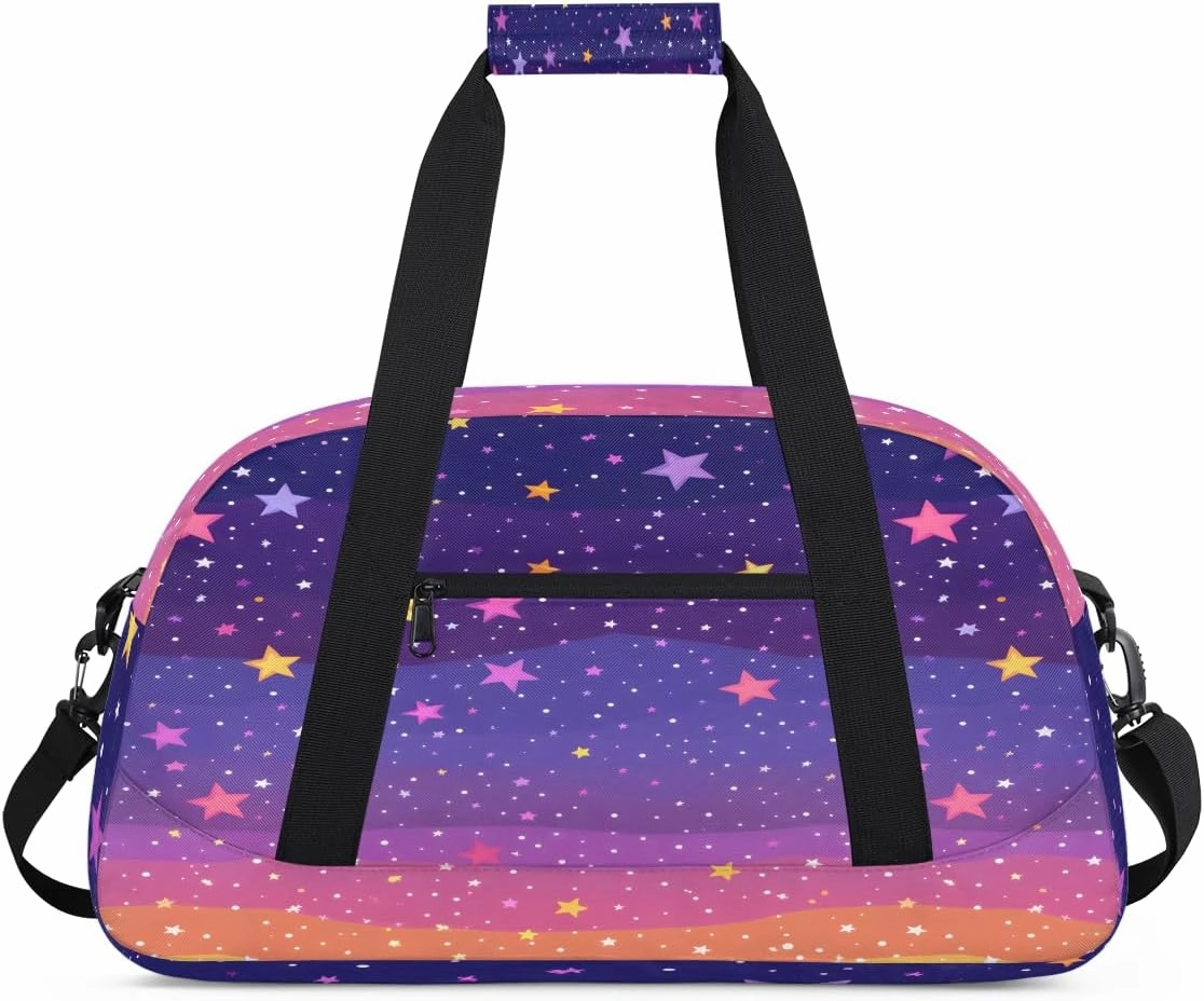 Art Rainbow Stars Kids Overnighter Duffel Bags for Boys, Carry-On Size Sports Gym Bag with Front Zipper Pocket for School Practice or Overnight Travel Weekender Sleepover Tote Bag