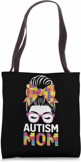 Artistic Representation of a Mother with Autism Symbols Tote Bag