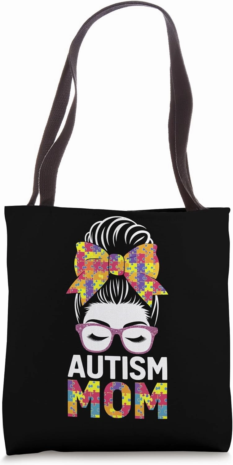 Artistic Representation of a Mother with Autism Symbols Tote Bag