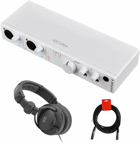 Arturia MiniFuse 4 Portable 4x4 USB Audio/MIDI Interface (White) Bundle with Polsen HPC-A30-MK2 Studio Monitor Headphones and 20" XLR-XLR Cable