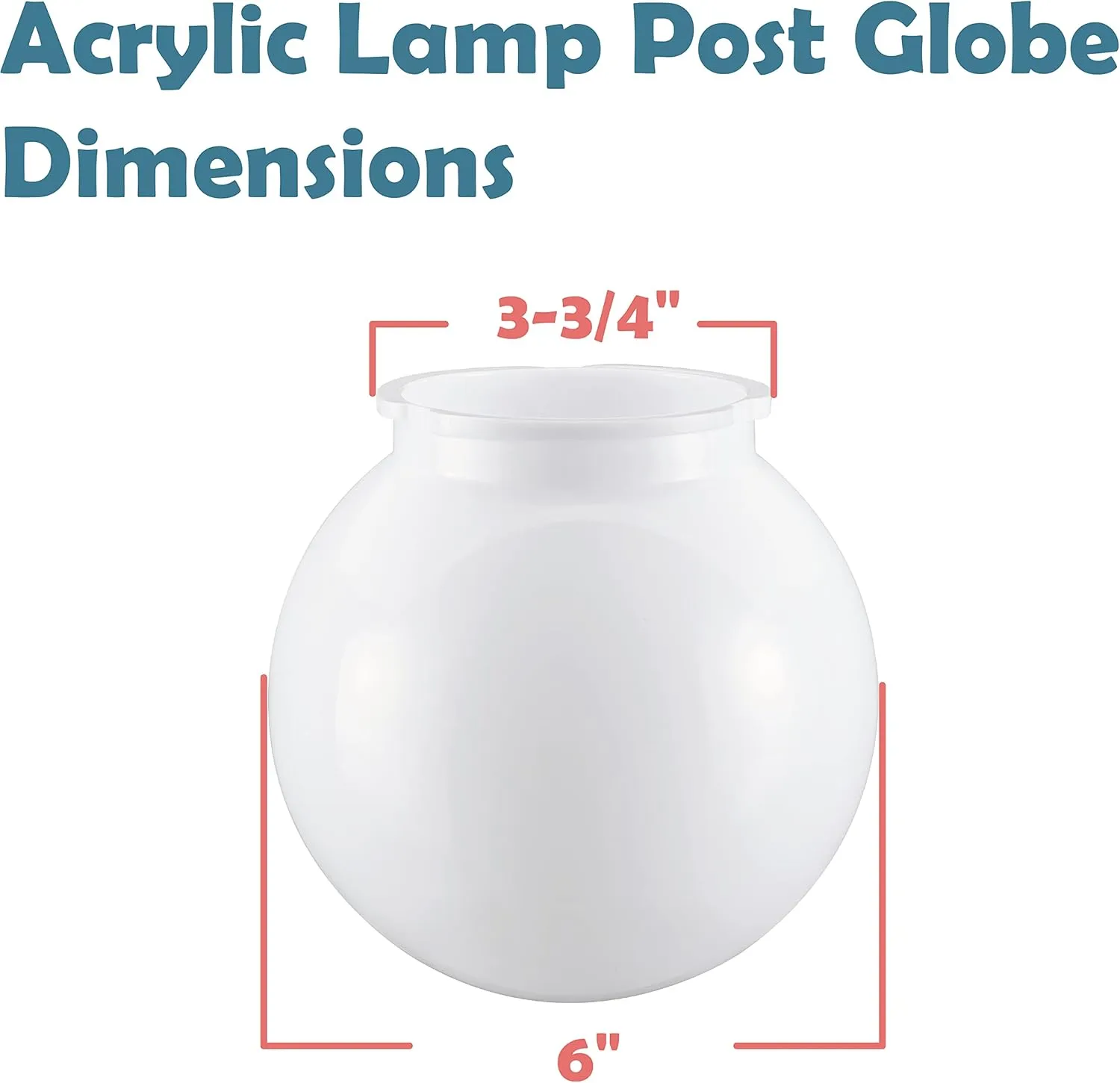 Aspen Creative 28001-11, 6" White Acrylic Replacement Lamp Post Globe with 3-3/4" Twist Lock Neck