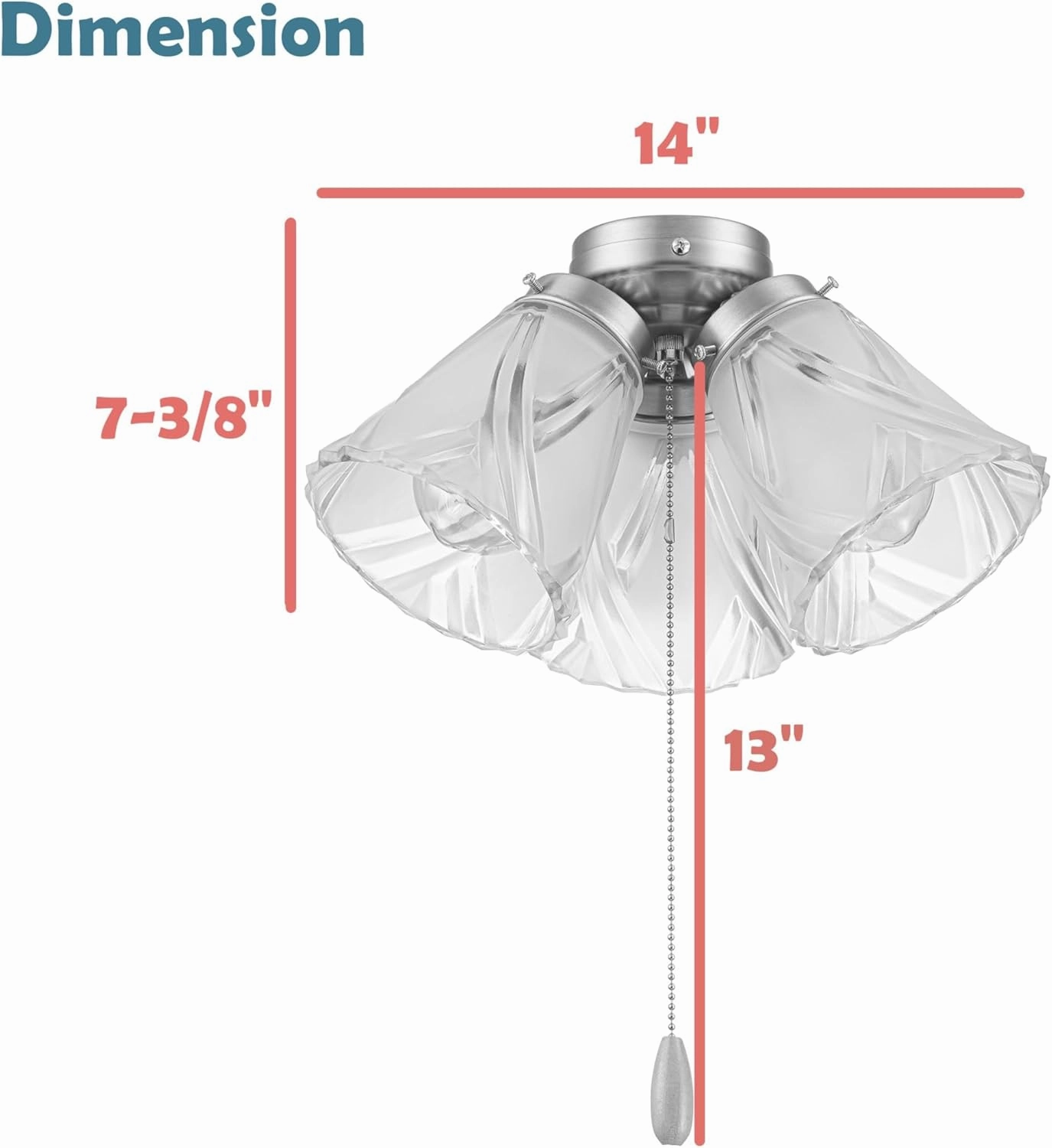 Aspen Creative 22011-3, Three-Light Ceiling Fan Light Kit with Pull Chain, Brushed Nickel Finish with Frosted and Clear Glass Shades, 14" Diameter x 7-3/8" Height,Brushed Nickel