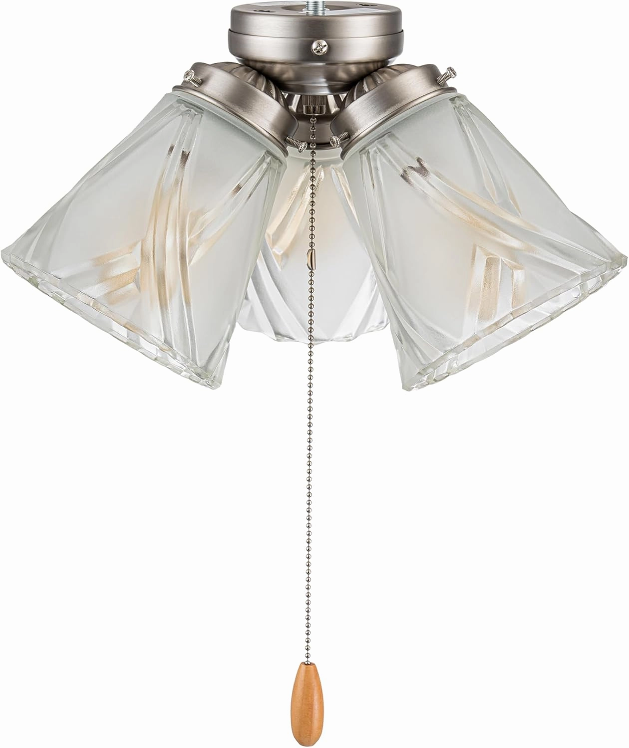 Aspen Creative 22011-3, Three-Light Ceiling Fan Light Kit with Pull Chain, Brushed Nickel Finish with Frosted and Clear Glass Shades, 14" Diameter x 7-3/8" Height,Brushed Nickel