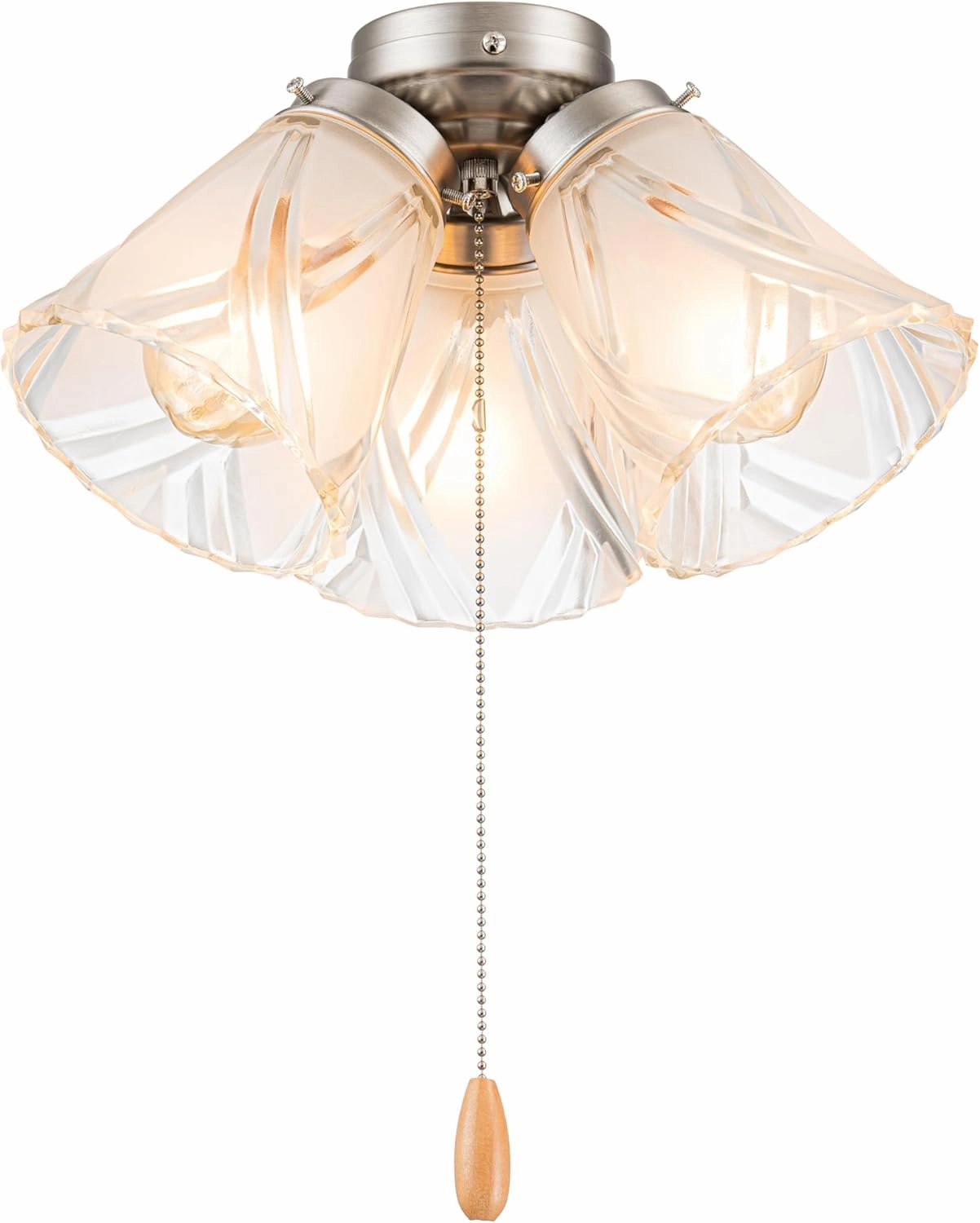 Aspen Creative 22011-3, Three-Light Ceiling Fan Light Kit with Pull Chain, Brushed Nickel Finish with Frosted and Clear Glass Shades, 14" Diameter x 7-3/8" Height,Brushed Nickel