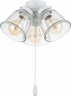 Aspen Creative 22013-1, Three-Light Ceiling Fan Light Kit with Pull Chain, Matte White Finish with Clear Glass Shades, 13-1/8" Diameter x 6-3/4" Height