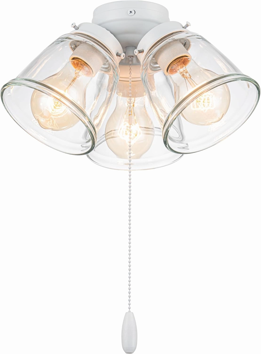 Aspen Creative 22013-1, Three-Light Ceiling Fan Light Kit with Pull Chain, Matte White Finish with Clear Glass Shades, 13-1/8" Diameter x 6-3/4" Height