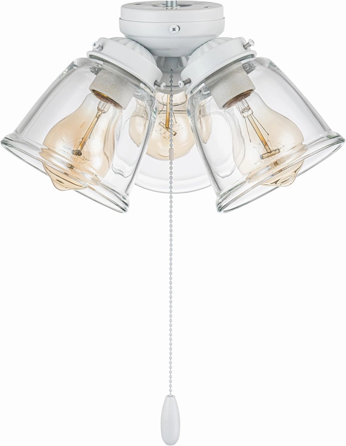 Aspen Creative 22013-1, Three-Light Ceiling Fan Light Kit with Pull Chain, Matte White Finish with Clear Glass Shades, 13-1/8" Diameter x 6-3/4" Height