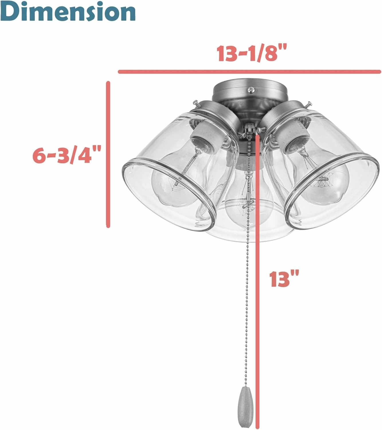 Aspen Creative 22013-1, Three-Light Ceiling Fan Light Kit with Pull Chain, Matte White Finish with Clear Glass Shades, 13-1/8" Diameter x 6-3/4" Height
