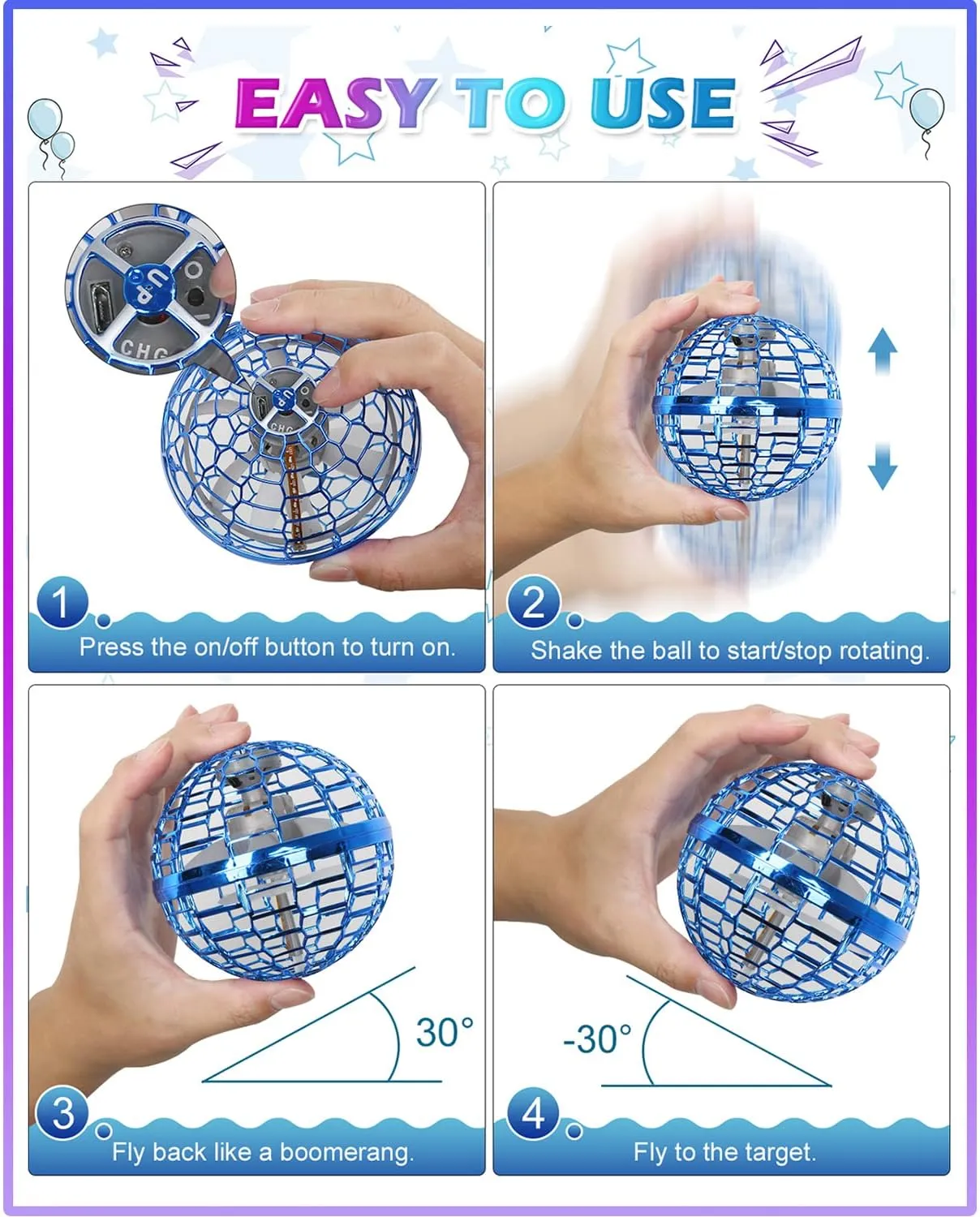 ATHLERIA Magic Flying Orb Ball Toys with Lights,UFO Hand Operated Mini Drones,Cosmic Globe Hover Ball, Boomerang Summer Outdoor Toys,Coolest Birthday Gifts for 6 7 8 9 10  Year Old Boys Girls Teens
