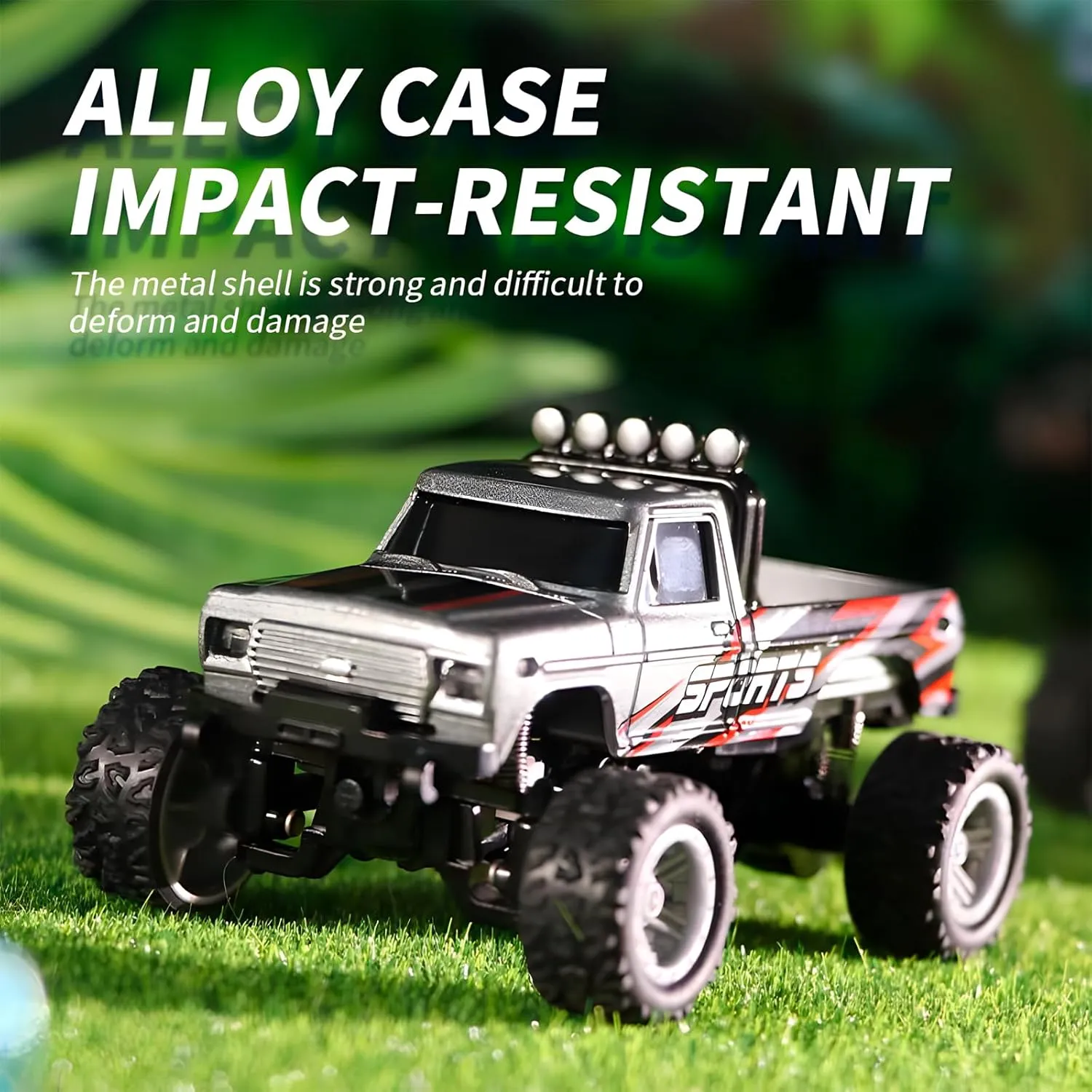 Atlodas Mini Rc Truck, Mini RC Monster Truck, 1:64 Scale Monster Truck Remote Control Car with Lights, 2.4Ghz Remote Control, Speed/Steering Adjustable (Blue-B)