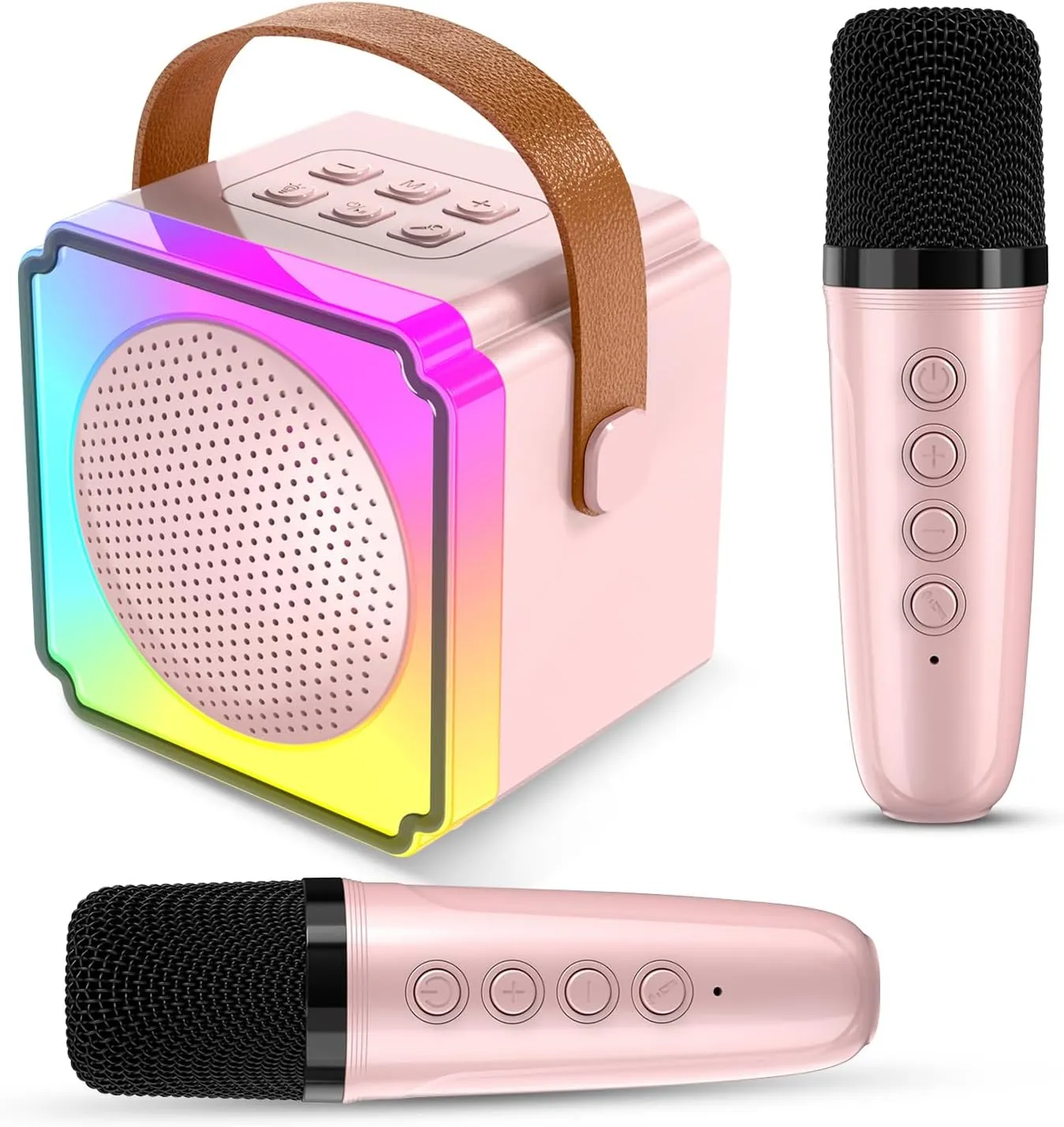 Auney Mini Karaoke Machine for Kids,Bluetooth Light Up Speaker with 2 Portable Microphones Wireless,Kids Karaoke Machine Toys Gifts for Kids 3-12 Home Party Gifts (Pink 2 Mics)