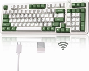 AUSDOM 98Pro Wireless Mechanical Keyboard, Tri-Mode BT/2.4GHz/USB-C Hot Swappable Custom Gaming Keyboard with Backlit, Gasket Structure, Linear Switches for Windows/Mac/PC (Green&White 97keys)