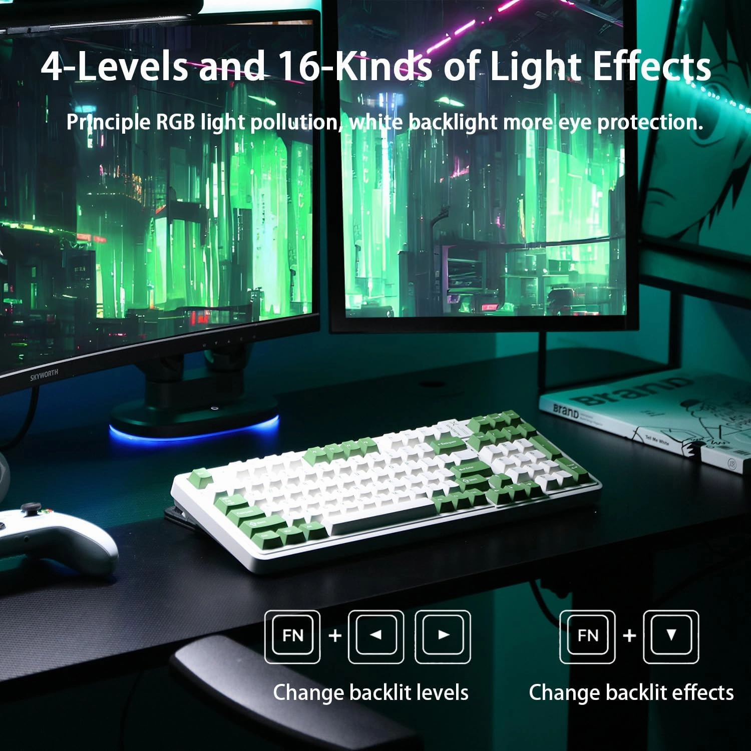 AUSDOM 98Pro Wireless Mechanical Keyboard, Tri-Mode BT/2.4GHz/USB-C Hot Swappable Custom Gaming Keyboard with Backlit, Gasket Structure, Linear Switches for Windows/Mac/PC (Green&White 97keys)