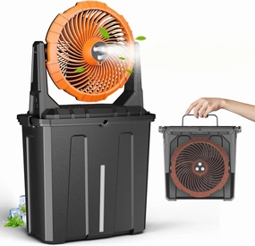Ausic 9L Bucket Misting Fan Portable for Outside Patio, 20000mAh Rechargeable Battery Operated Fan for Outdoor,Camping,Fishing, Travel,Garden,Golf,Office - 3 Strong Winds,3 Large Spray Outlets