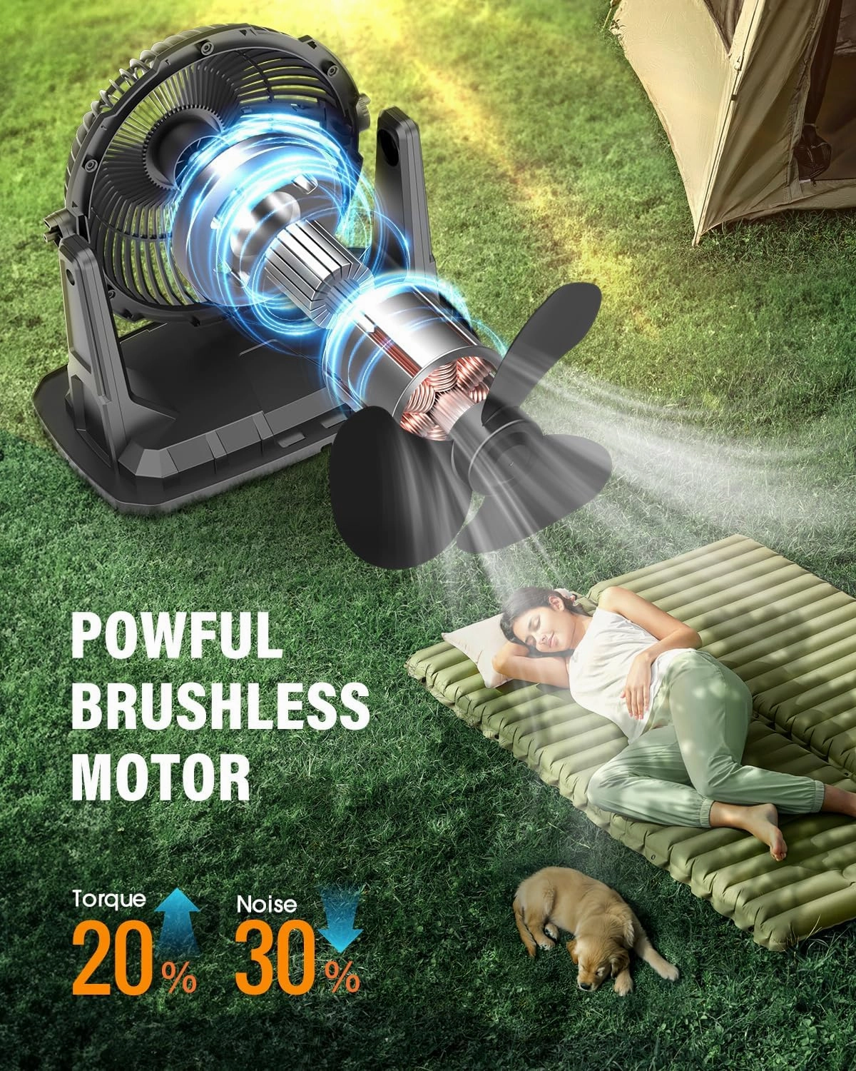 Ausic 9L Bucket Portable Misting Fan for Outdoors Patios - 10IN, 20000mAh Rechargeable Battery Operated Camping Fan, 3 Strong Winds, 3 Large Spray Outlets, for Fishing/Travel/Garden/Golf/Tent/Office