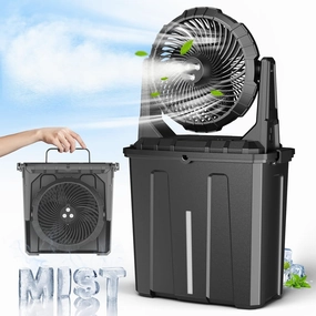 Ausic 9L Bucket Portable Misting Fan for Outdoors Patios - 10IN, 20000mAh Rechargeable Battery Operated Camping Fan, 3 Strong Winds, 3 Large Spray Outlets, for Fishing/Travel/Garden/Golf/Tent/Office