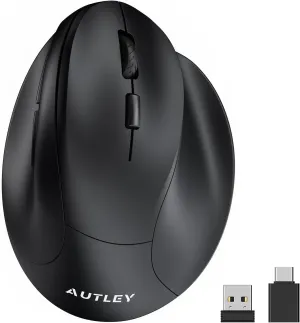 AUTLEY Ergonomic Mouse for Large Hands, Rechargeable Vertical Mouse, 2.4GHz Wireless Computer Mouse for Windows/macOS - 6 Buttons, Low Power Warning, 800/1200/1600 DPI, Black