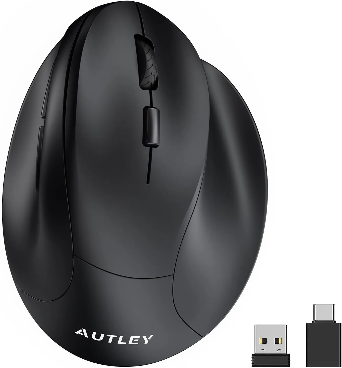 AUTLEY Ergonomic Mouse for Large Hands, Rechargeable Vertical Mouse, 2.4GHz Wireless Computer Mouse for Windows/macOS - 6 Buttons, Low Power Warning, 800/1200/1600 DPI, Black