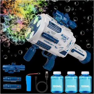 Auto-Fill Bubble Machine Gun for Kids - 48 Holes Rechargeable Bubble Blaster with LED Lights,Electric Bazooka Cannon Toy for Outdoor Wedding Party Summer Boys Gifts,No Spill Kids Shooter Toys (Blue)