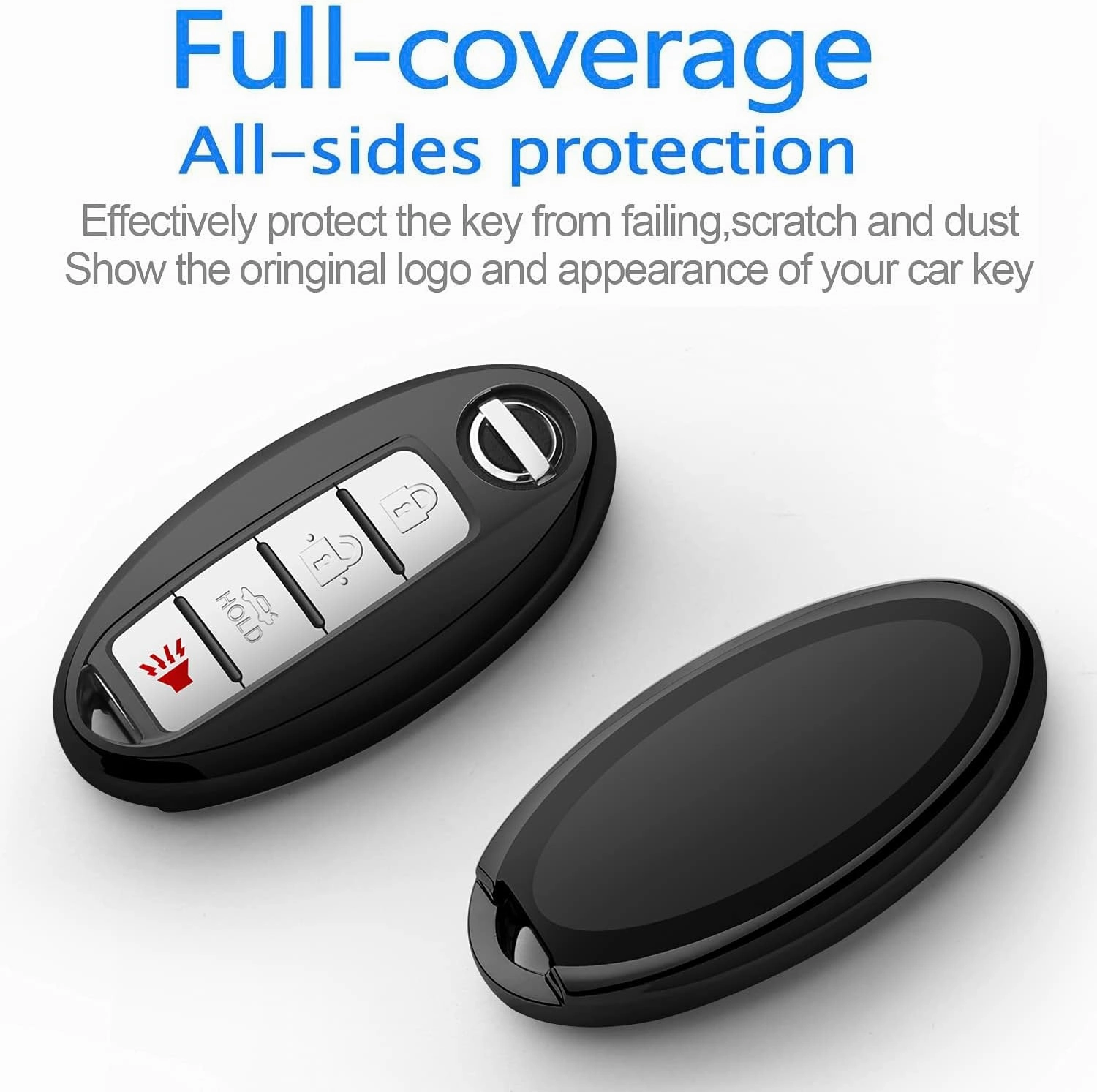 Autophone Compatible Nissan Altima Maxima Rogue Armada Pathfinder Key Fob Cover with Leather Keychain, Black, 4-Button, TPU Material, 360 Protection