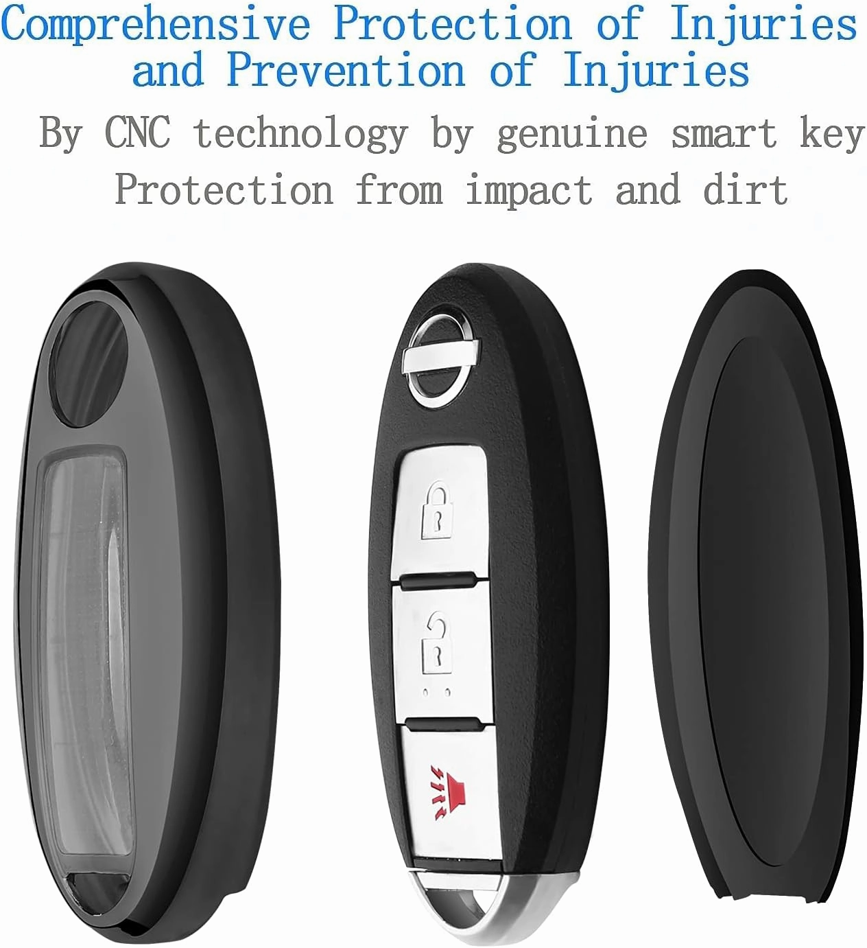 Autophone Compatible Nissan Altima Maxima Rogue Armada Pathfinder Key Fob Cover with Leather Keychain, Black, 4-Button, TPU Material, 360 Protection