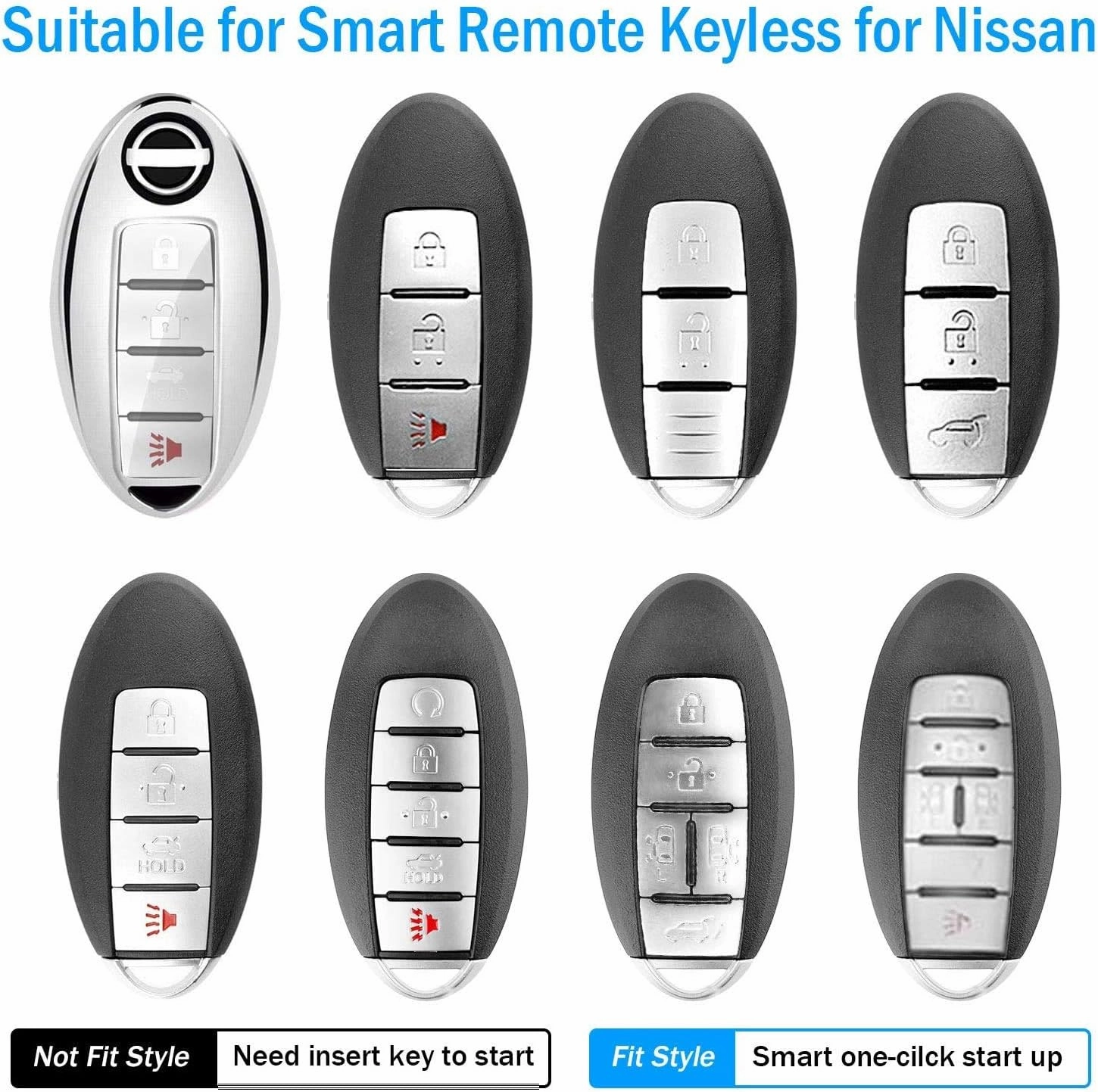 Autophone Compatible Nissan Altima Maxima Rogue Armada Pathfinder Key Fob Cover with Leather Keychain, Black, 4-Button, TPU Material, 360 Protection