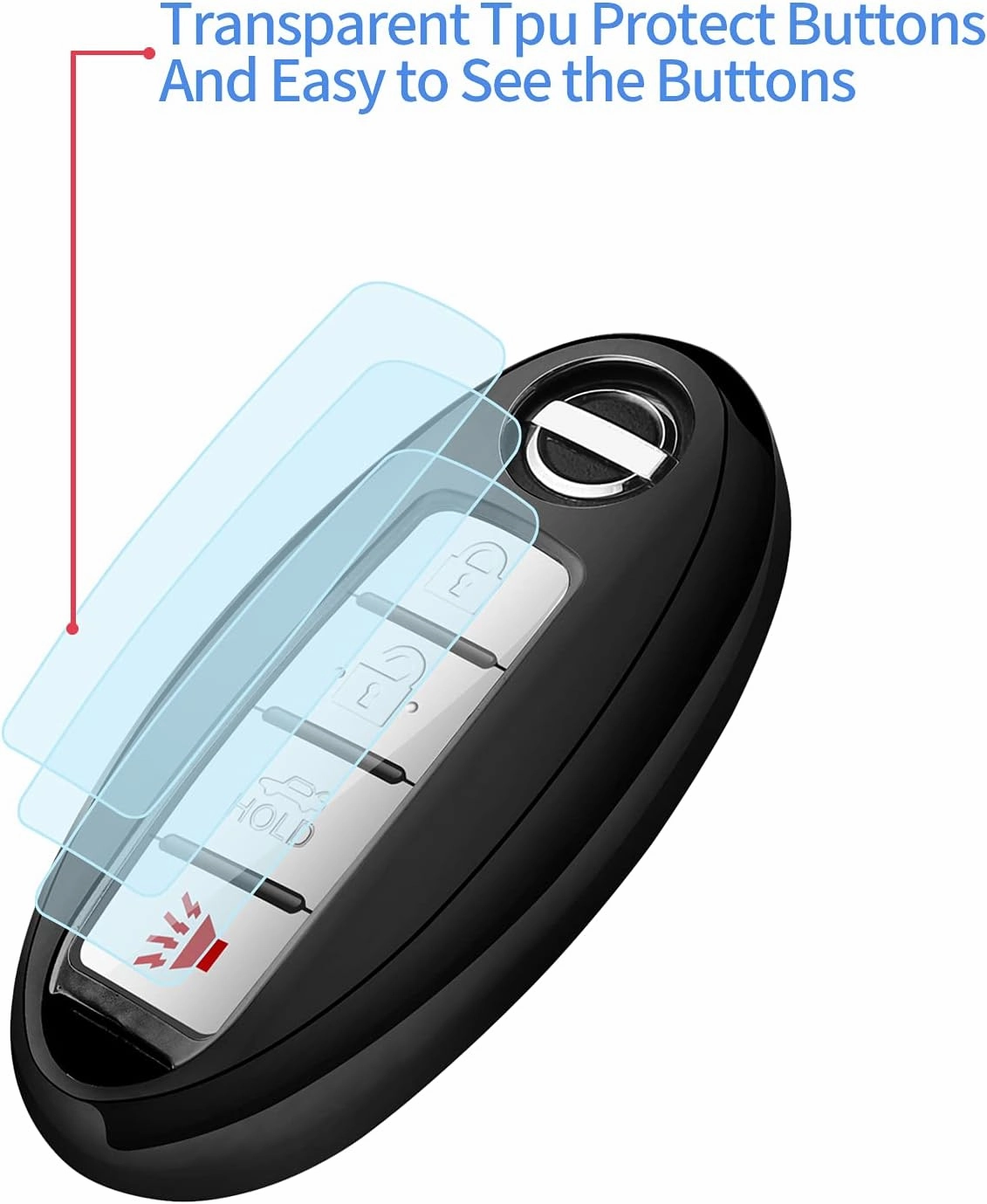Autophone Compatible Nissan Altima Maxima Rogue Armada Pathfinder Key Fob Cover with Leather Keychain, Black, 4-Button, TPU Material, 360 Protection