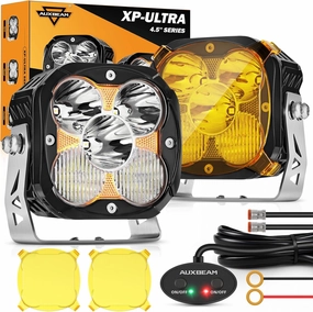 Auxbeam XP-Ultra Series 4.5'' Led Pods with DRL, Spot Flood Combo Offroad Lights 128W 15200LM, Fog Light Bar with Amber Covers and 20° 120° Angle, Cube Ditch Lights, Pair