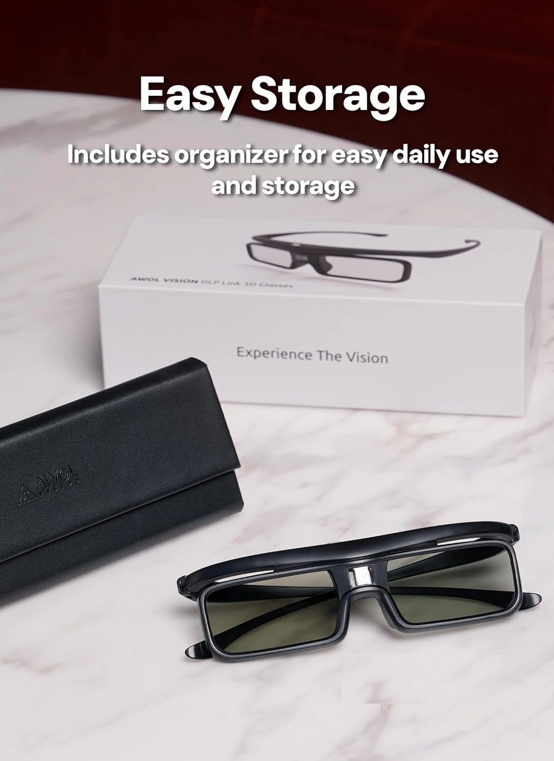 AWOL VISION DLP Link 3D Glasses, Rechargeable Active Shutter Eyewear Compatible with AWOL VISION LTV-2500, LTV-3500, Vanish TV & Other DLP-Link 3D projectors (1 Pack)